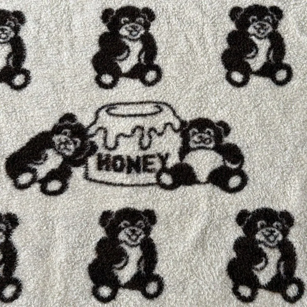 Vintage 80s Biederlack Teddy Bear Honey Pot Blanket Reversible Brown Cream 69x55